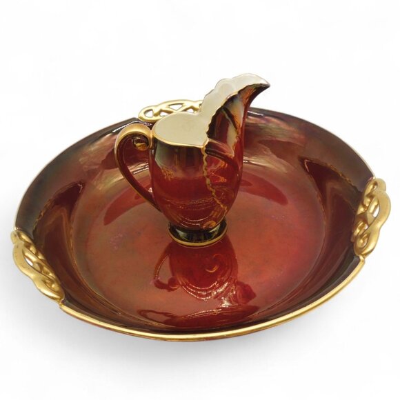 CARLTON WARE Rouge Royale Burgundy Red Bowl and Creamer England Vintage - Picture 1 of 16